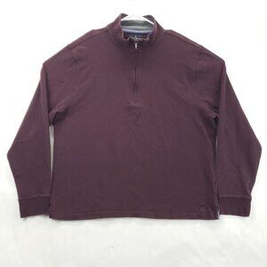 Brooks Brothers Sweater Mens XL Burgundy 100% Cotton Mock Neck 1/4 Zip Pullover